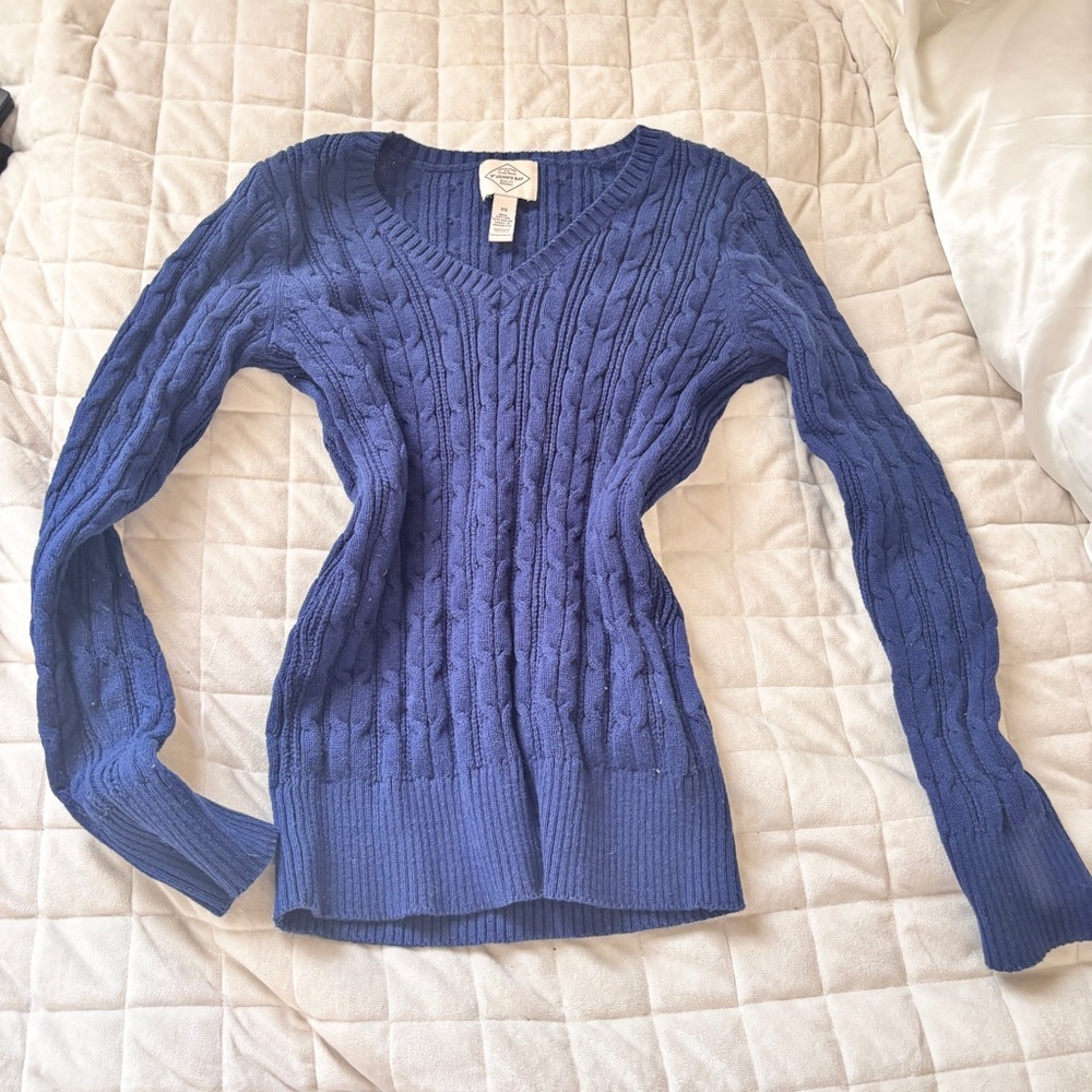 Dark Blue V-Neck Sweater Classic Knit
